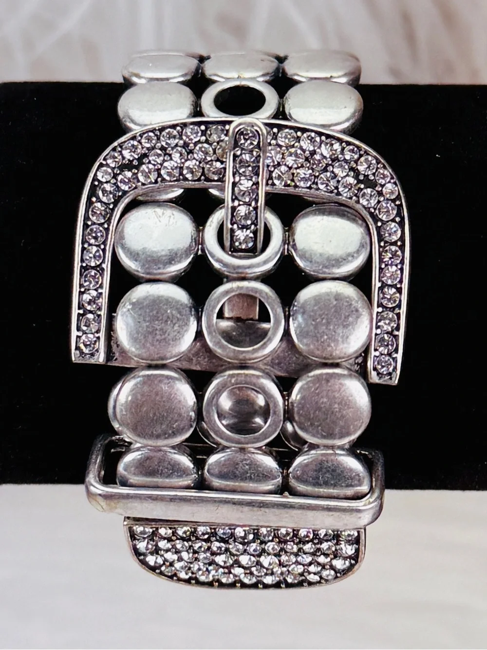 Silvertone CZ premier, designs, retired Statement Buckle Stretch Bracelet